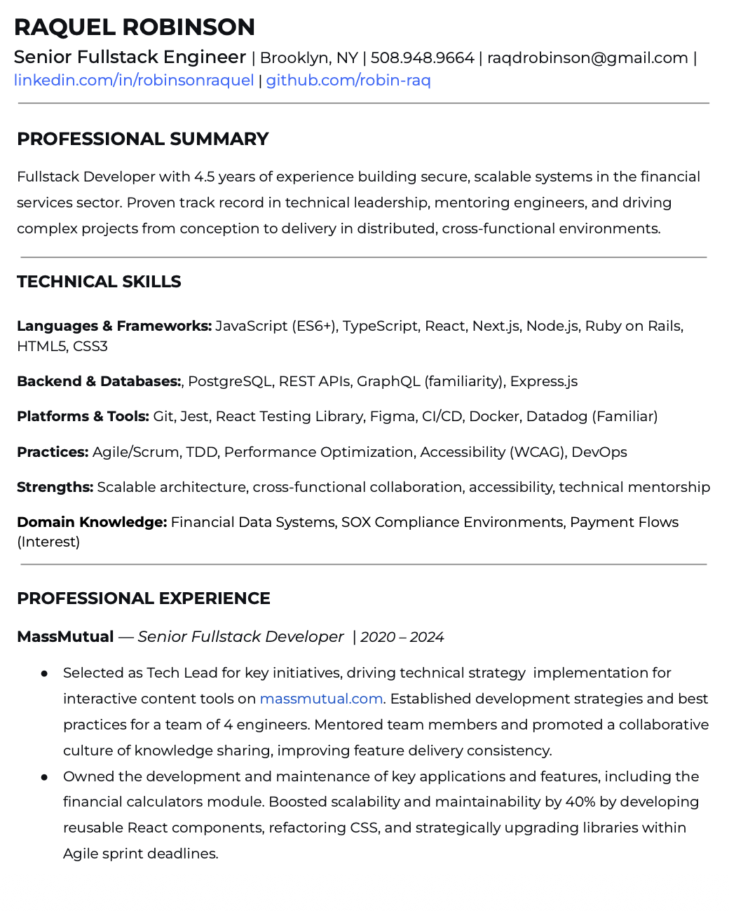 screen shot of resume pg1
